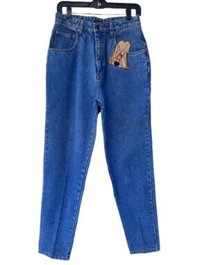 Jonathan G cartoon dog stitch high waist mom denim jeans blue women's size 13